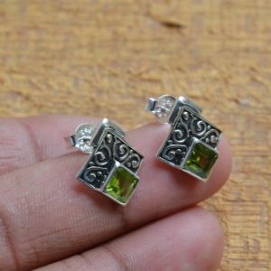 Shop Peridot Earrings! Peridot Studs Earrings, 925 Sterling Silver, Genuine Peridot 5x5mm Square Faceted Gemstone Earrings, Peridot Earrings, Silver Studs Earrings | Natural genuine Peridot earrings. Buy crystal jewelry, handmade handcrafted artisan jewelry for women.  Unique handmade gift ideas. #jewelry #beadedearrings #beadedjewelry #gift #shopping #handmadejewelry #fashion #style #product #earrings #affiliate #ad
