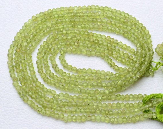 13.5 Inches Strand Natural Peridot Rondelles Beads 3.5mm To 4mm Faceted Rondelle Gemstone Beads Aa Peridot Beads Strand Semi Precious No5295