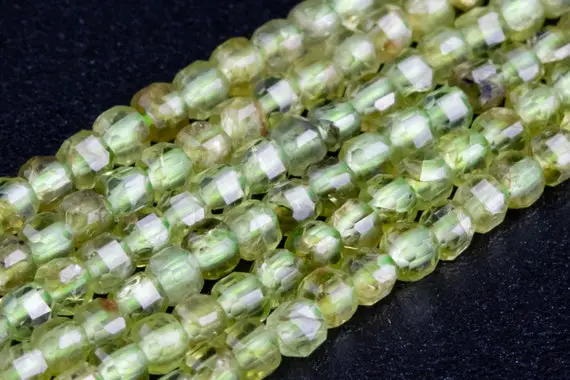 Genuine Natural Green Peridot Loose Beads Beveled Edge Faceted Cube Shape 2mm