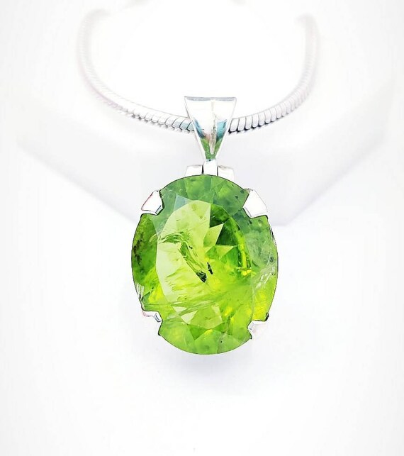 Peridot Faceted Pendant, 925 Sterling Silver, Green Crystal Stone, Valentine's Gift, Anniversary Gift, Healing Stone. Free Shipping.