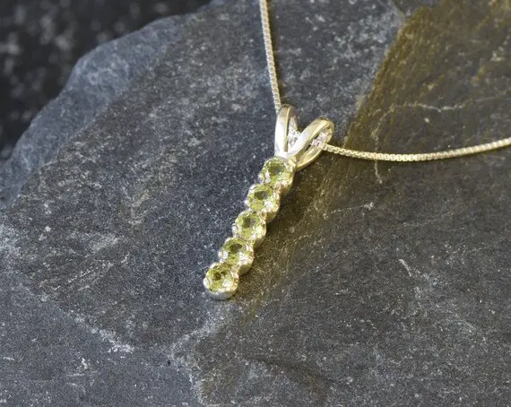 Vertical Peridot Pendant, Natural Peridot Necklace, August Birthstone Necklace, Layering Necklace, Green Stone Necklace, Bands By Adina