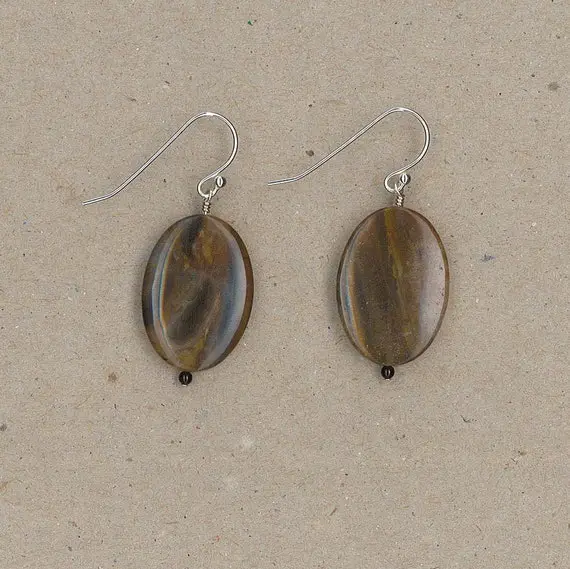 Petrified Wood And Sterling Silver Earrings Handmade By Chris Hay