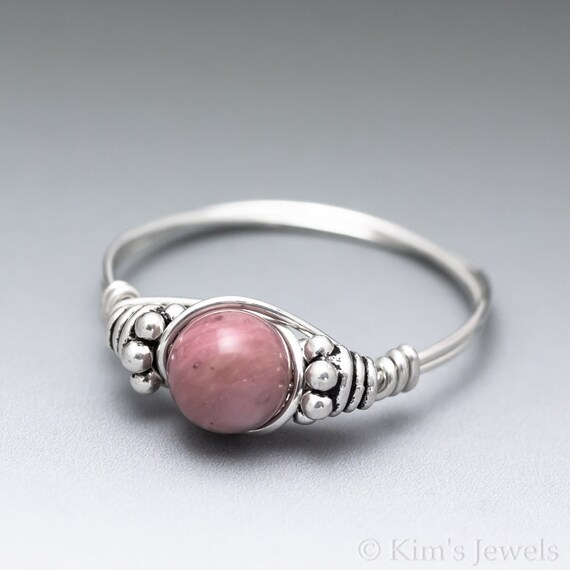Natural Pink Petrified Wood Bali Sterling Silver Wire Wrapped Gemstone Bead Ring - Made To Order, Ships Fast!