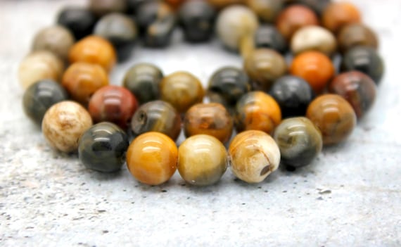 Petrified Wood Gemstone Beads, Smooth Polished Round Ball Sphere Petrified Wood Natural Gemstone Beads (6mm 8mm 10mm 12mm) - Pg47