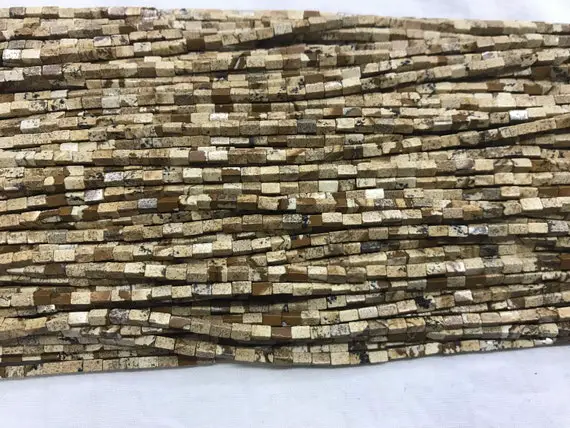 Natural Picture Jasper 2x4mm Cuboid Brown Landscape Gemstone Loose Tube Beads 15 Inch Jewelry Supply Bracelet Necklace Material Support