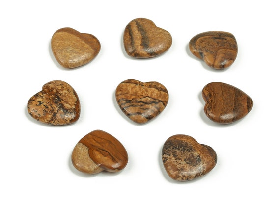 Picture Jasper Heart Gemstone Flat – Heart Crystal - Healing Stones – Carving Heart - Natural Stones - 20x20x6 - He1073
