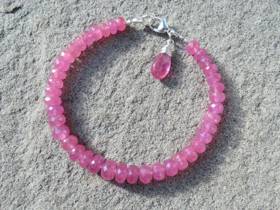 Pink Sapphire Stacking Bracelet, Pink Sapphire Bracelet, Pink Sapphire Layering Bracelet