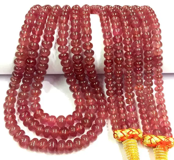 Aaa+ Quality~~natural Pink Sapphire Beads Necklace Transparent Sapphire Gemstone Beads Smooth Polished Sapphire Rondelle Beads 3 Strand.