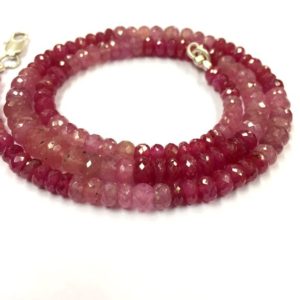 Dainty Pink Sapphire Beads Necklace Shaded Faceted Rondelle Beads 5-7mm 100% Natural Dainty Sapphire Gemstone 18" Strand Sapphire String | Natural genuine Gemstone jewelry. Buy crystal jewelry, handmade handcrafted artisan jewelry for women.  Unique handmade gift ideas. #jewelry #beadedjewelry #beadedjewelry #gift #shopping #handmadejewelry #fashion #style #product #jewelry #affiliate #ad