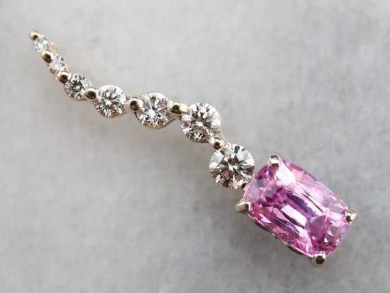Pink Sapphire And Diamond Pendant, Two Tone Sapphire Pendant, Anniversary Gift, Sapphire Necklace, Layering Pendant Qd9rfa54