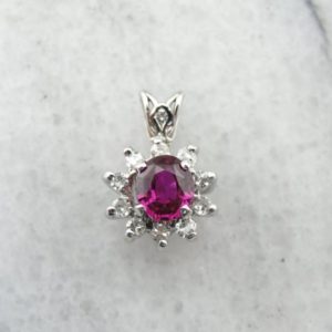 Shop Pink Sapphire Pendants! Pink Sapphire and Diamond Halo Pendant LRDKVD-D | Natural genuine Pink Sapphire pendants. Buy crystal jewelry, handmade handcrafted artisan jewelry for women.  Unique handmade gift ideas. #jewelry #beadedpendants #beadedjewelry #gift #shopping #handmadejewelry #fashion #style #product #pendants #affiliate #ad