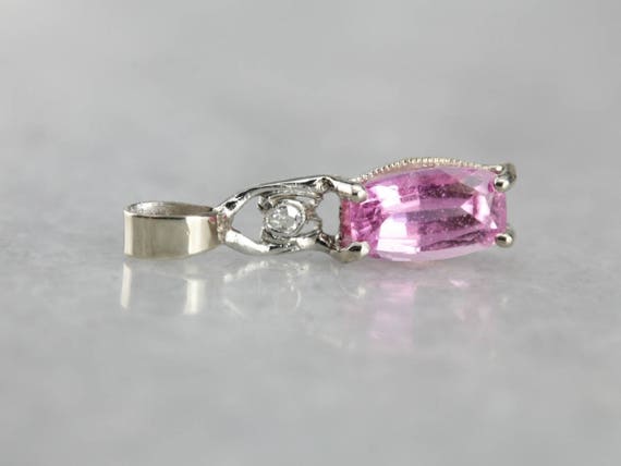 Petite Pink Sapphire Pendant, Sapphire And Diamond, Gold Drop Pendant Kxm1fu-p