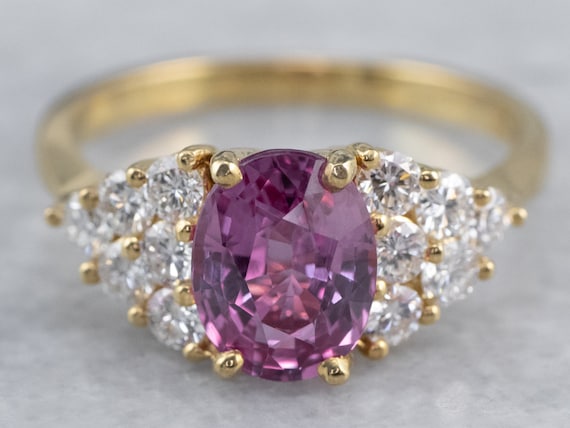 Pink Sapphire Diamond Ring, Yellow Gold Sapphire Ring, Sapphire Engagement Ring, Pink Stone Ring, Anniversary Ring, Gifts For Her Yxc828zu