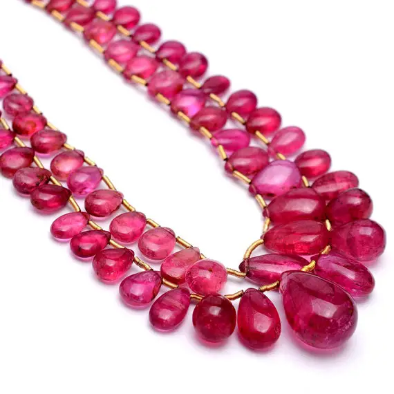 Aaa+ Johnson Ruby Smooth Beads Necklace For Her | Natural Ruby Precious Gemstone Handmade Rondelle | Gemstone Long 5 Lines Layering Necklace