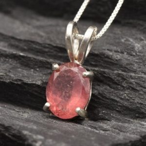 Pink Tourmaline Pendant, Natural Pink Tourmaline, Pink Solitaire Necklace, Oval Pendant, Minimalist Necklace, Silver Necklace, Adina Stone | Natural genuine Pink Tourmaline pendants. Buy crystal jewelry, handmade handcrafted artisan jewelry for women.  Unique handmade gift ideas. #jewelry #beadedpendants #beadedjewelry #gift #shopping #handmadejewelry #fashion #style #product #pendants #affiliate #ad