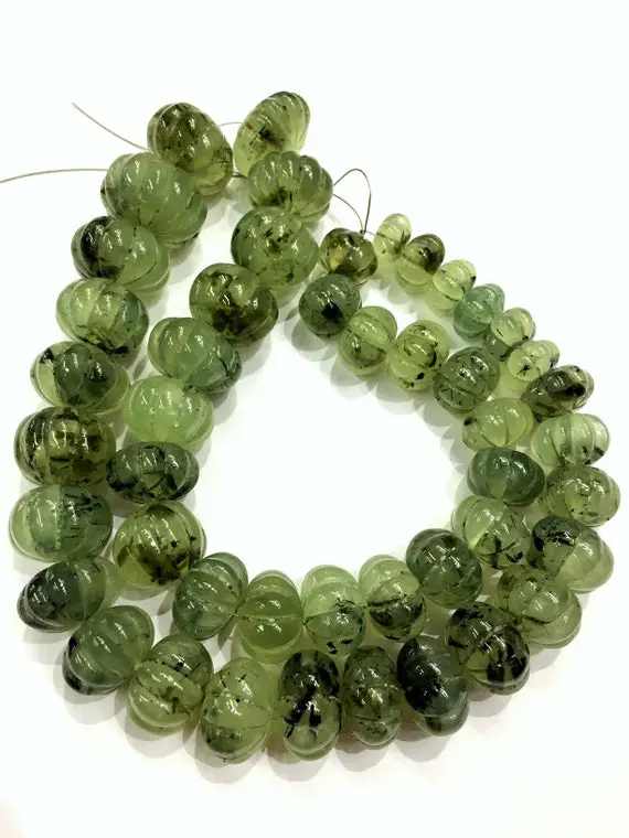 Extremely Rare~gorgeous Looking~prehnite Melon Shape Beads Bigger Prehnite Carved Pumpkin Beads Natural Prehnite Gemstone Beads 13 To 18.mm