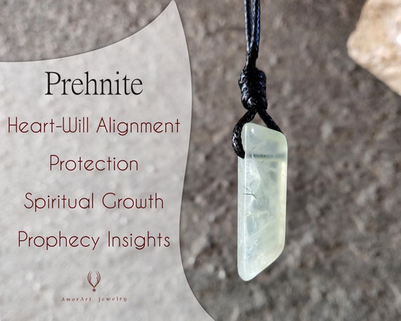 Green Prehnite Pendant, Crystal Bar Necklace For Men And Women, Protection Amulet Crystal Jewelry, Spiritual Gifts For Him / Her