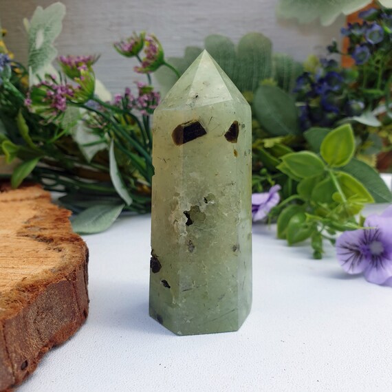 Prehnite With Epidote Point Ethically Sourced 100% Genuine Crystal Energy Stone