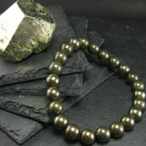 Shop Pyrite Bracelets! Pyrite Genuine Bracelet ~ 7 Inches  ~ 8mm Round Beads | Natural genuine Pyrite bracelets. Buy crystal jewelry, handmade handcrafted artisan jewelry for women.  Unique handmade gift ideas. #jewelry #beadedbracelets #beadedjewelry #gift #shopping #handmadejewelry #fashion #style #product #bracelets #affiliate #ad