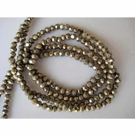Natural Pyrite Micro Faceted Rondelle Beads, 3.5mm Beads, 13 Inch Strand, Wholesale Beads