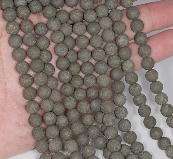 4mm Matte Pyrite Gemstones Round 4mm Loose Beads 15.5 Inch Full Strand Lot 1,2,6,12 And 50 (80000578-279)