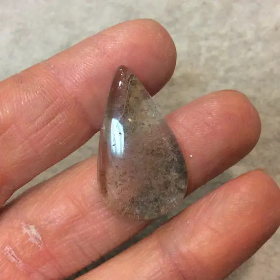 Lodolite (scenic Quartz) Pear/teardrop Shaped Flat Back Cabochon - Measuring 17mm X 29mm, 6mm Dome Height - Natural High Quality Gemstone