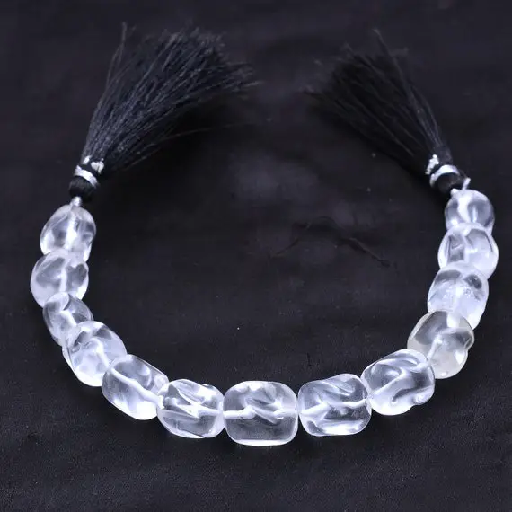 Rare Aaa+ Crystal Quartz Gemstone 10x12mm Carving Smooth Nuggets | Crystal Quartz Semiprecious Gemstone Oval Tumbled Loose Beads | 6" Strand