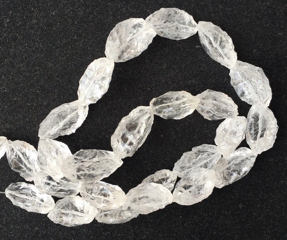 Rough Quartz Crystal Beads, Natural Marquise Shaped Beads, Hammered Gemstone Beads, 20-24mm Approx, 16 Inch Strand, Sku-rg3