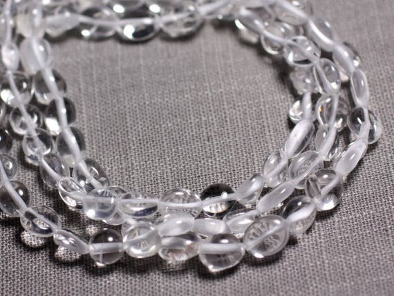 Wire 39cm 44pc Env - Stone Beads - Clear Quartz Nuggets 7-10mm Olive