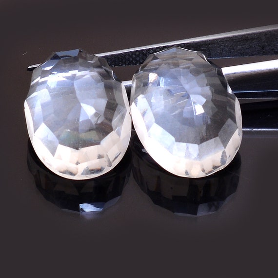 Aaa+ Crystal Quartz Loose Faceted Oval Cabochon | Gemstone 12x16mm Concave Cut Pair | Rare Clear Quartz Natural Semi Precious Gemstone Cabs