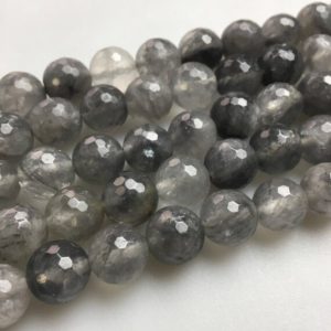 Shop Quartz Crystal Beads! Cloudy Gray Quartz Faceted Round Beads 4mm 6mm 8mm 10mm 12mm 14mm 15.5" Strand | Natural genuine beads Quartz beads for beading and jewelry making.  #jewelry #beads #beadedjewelry #diyjewelry #jewelrymaking #beadstore #beading #affiliate #ad