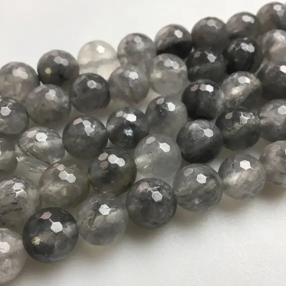 Cloudy Gray Quartz Faceted Round Beads 4mm 6mm 8mm 10mm 12mm 14mm 15.5" Strand