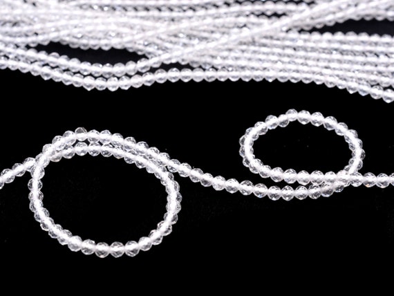 Crystal Quartz Gemstone Faceted Beads | 13inch Strand | Natural Crystal Quartz Semi Precious Gemstone 2mm Loose Beads For Jewelry Making