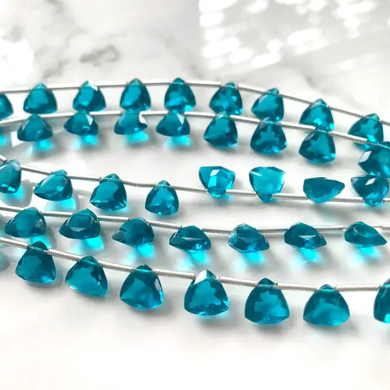 Gorgeous Teal Green Colored Hydro Quartz Faceted Triangles