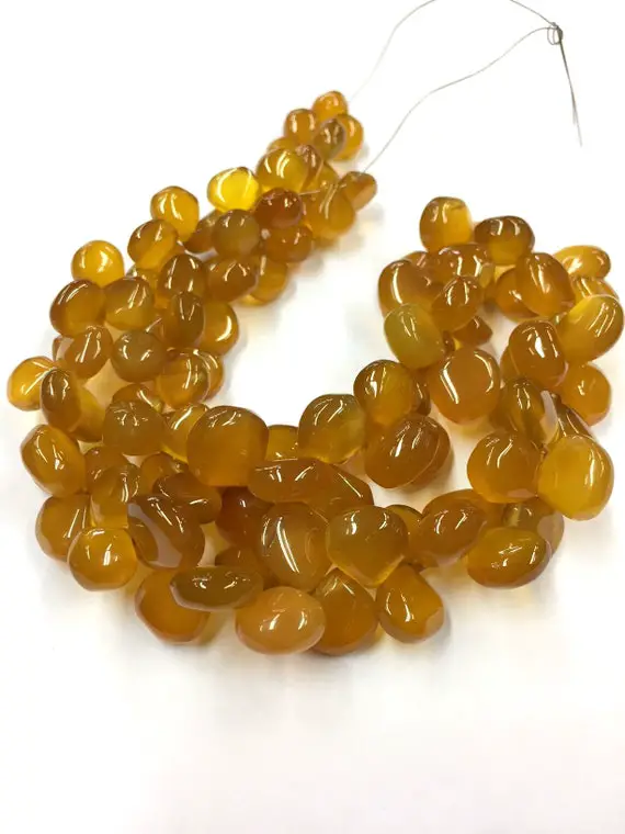 Natural Smooth Honey Quartz Heart Shape Beads 10-12mm Width Quartz Gemstone Beads Honey Quartz Smooth Heart 18" Strand Top Quality