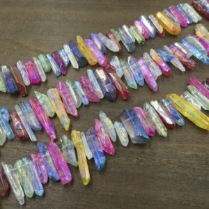 Shop Quartz Crystal Beads! Tiny Mulitcolor Quartz Crystal Point Polished Quartz Point Gemstones Spike Bead Bulk Wholesale Quartz beads Supplies Top Drilled 3-5×12-30mm | Natural genuine beads Quartz beads for beading and jewelry making.  #jewelry #beads #beadedjewelry #diyjewelry #jewelrymaking #beadstore #beading #affiliate #ad