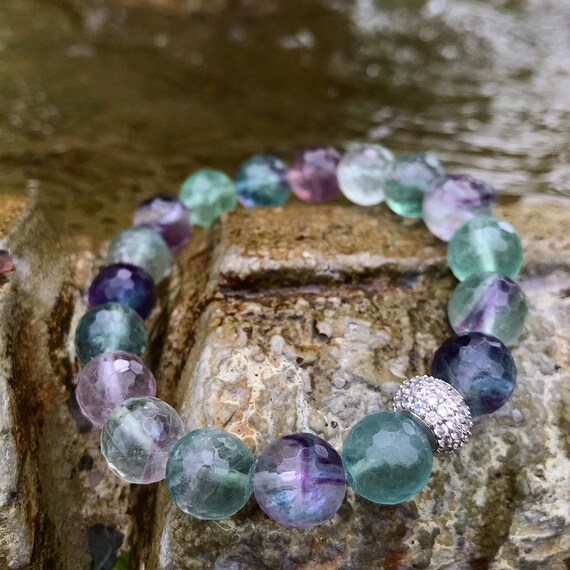 Rainbow Fluorite Bracelet/ Green/ Purple/ Natural/ Gemstone/ Rainbow Fluorite/ Narure Art/ Jewelry Rainbow Fluorite Bracelet/ Green/ Purple/ Natural/ Gemstone/ Rainbow Fluorite/ Narure Art/ Jewelry