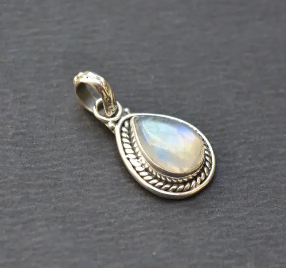 Rainbow Moonstone Silver Pendant, 925 Sterling Silver Jewelry, Pear Shape Handmade Pendant, Silver Pendant, Single Loop Pendant, P 03