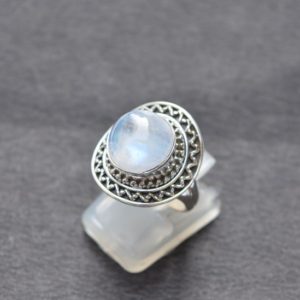 Shop Rainbow Moonstone Rings! Rainbow Moonstone Gemstone Ring, Round Shape, Handmade Ring, 925 Sterling Silver Jewelry, Gift For Her, Boho Jewelry, Silver Ring, R 39 | Natural genuine Rainbow Moonstone rings, simple unique handcrafted gemstone rings. #rings #jewelry #shopping #gift #handmade #fashion #style #affiliate #ad