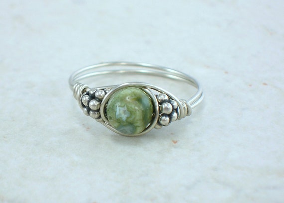 Sterling Silver Rhyolite And Bali Bead Ring