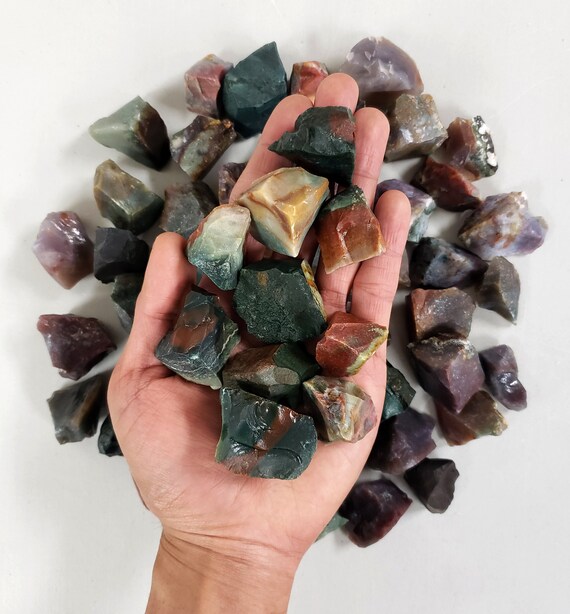 Raw Bloodstone Crystal - 1" To 2" From India - Aka Heliotrope - Bulk Rough Crystals Stones For Tumbling, Cabbing & Crystal Healing
