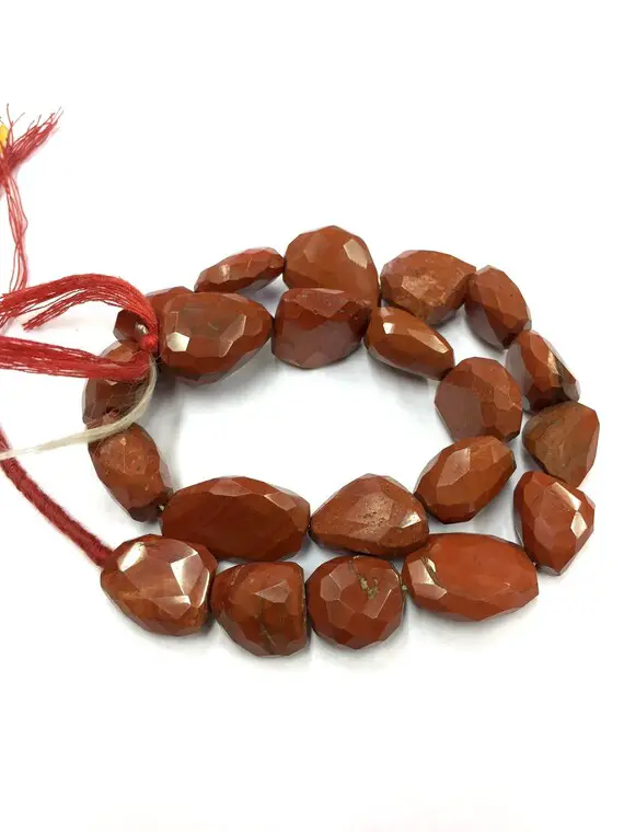Natural Faceted Red Jasper Nuggets Shape Beads 15mm Width Tumble Shape Gemstone Beads 14" Strand