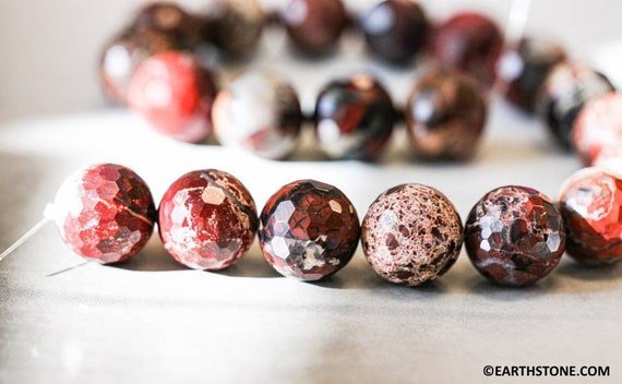Xl/ Poppy Jasper 20mm/ 18mm/ 16mm Faceted Round Beads 16" Strand Natural Red Gemstone Jasper Beads For Jewelry Making