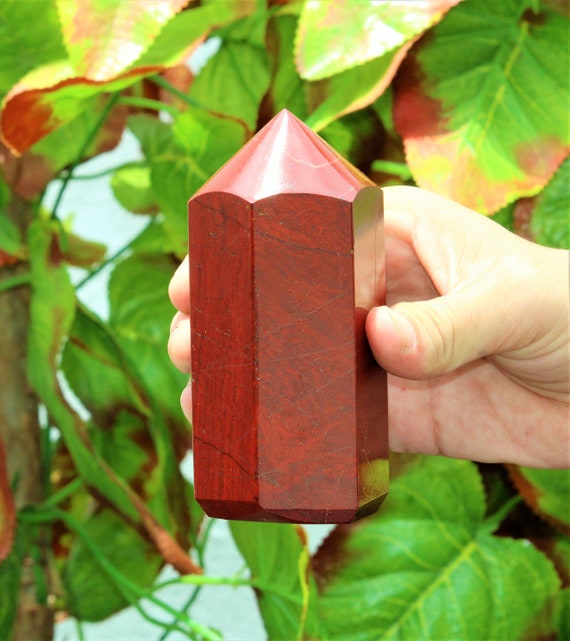Natural Red Jasper Crystal Gemstone Bullet Point Obelisk - 120mm 8 Faceted Energy Charger For Meditation & Spiritual Healing