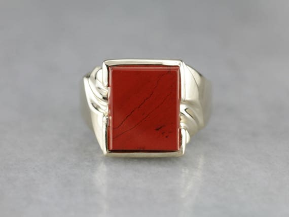 Bold Red Jasper Statement Ring, Retro Era Ring, Vintage Cabochon Ring, Unisex Ring 63zvc8ym-p