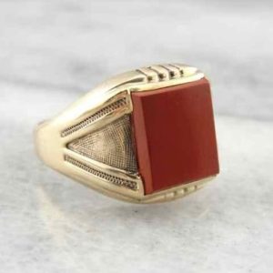 Shop Red Jasper Jewelry! Men's Red Jasper And Vintage Gold Ring 4EH58C-D | Natural genuine Red Jasper jewelry. Buy crystal jewelry, handmade handcrafted artisan jewelry for women.  Unique handmade gift ideas. #jewelry #beadedjewelry #beadedjewelry #gift #shopping #handmadejewelry #fashion #style #product #jewelry #affiliate #ad