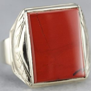 Shop Red Jasper Rings! Retro Red Jasper Ring, Men's Red Jasper Ring, Men's Vintage Jewelry, Right Hand Ring 7R5ZXEQK | Natural genuine Red Jasper rings, simple unique handcrafted gemstone rings. #rings #jewelry #shopping #gift #handmade #fashion #style #affiliate #ad