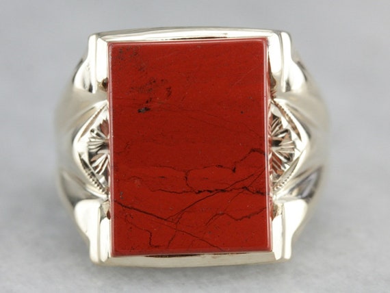 Vintage Red Jasper Men's Ring, Retro Era Jasper Ring, Men's Vintage Jewelry, Red Stone Ring 271w7q75