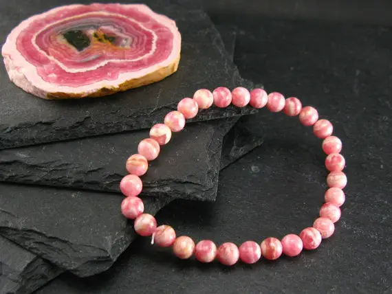 Rhodochrosite Genuine Bracelet ~ 7 Inches  ~ 6mm Round Beads