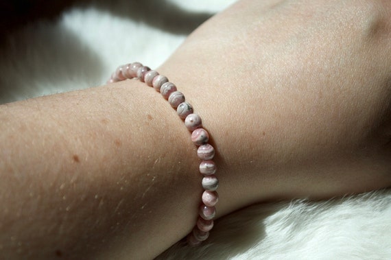 Natural Banded Rhodochrosite Stretchy Bracelet // Elastic Bracelets // Stone Jewelry // Village Silversmith